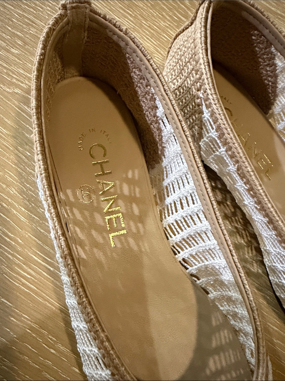 CHANEL Beige and White Crochet CC Logo Ballet Flats (Authentic) - Picture 2 of 7